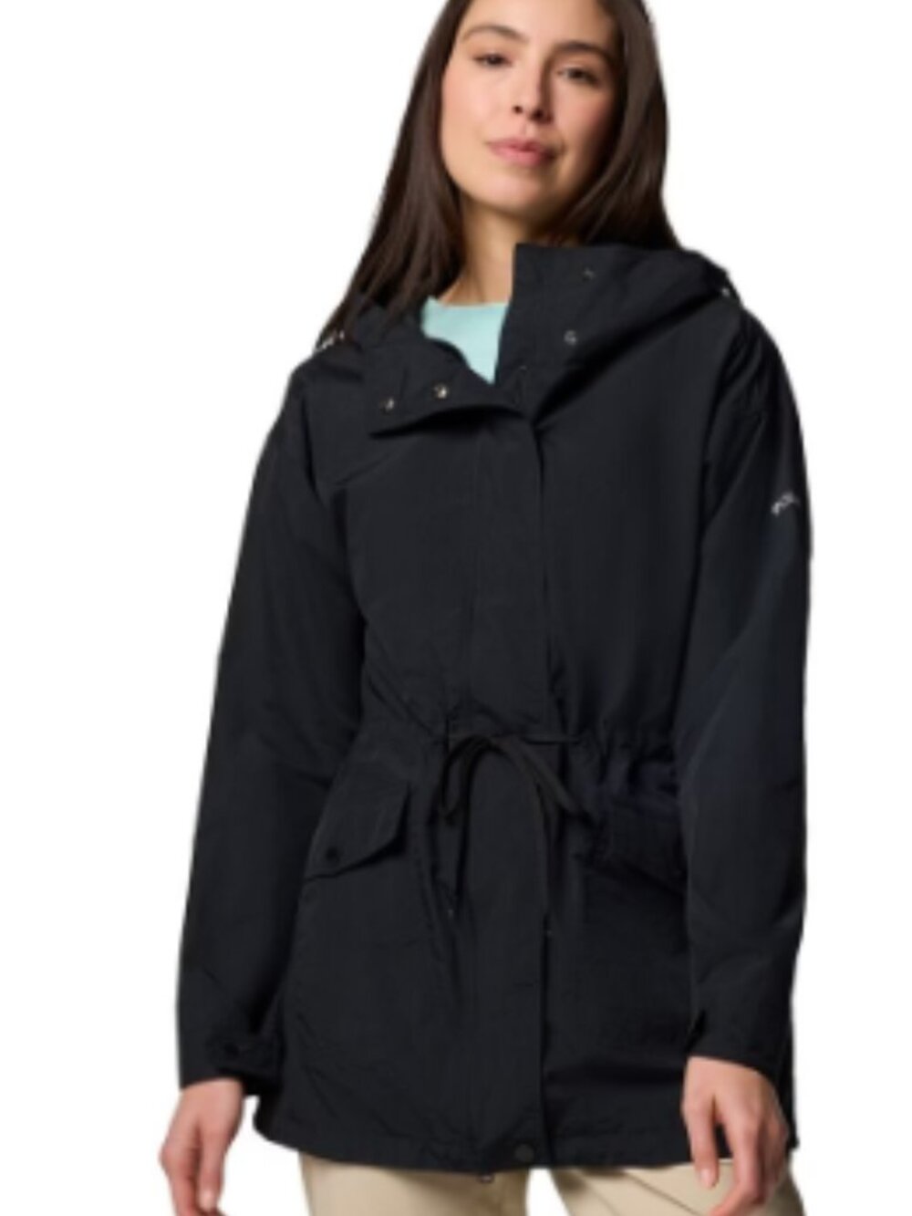 Columbia Pardon My Trench Rain Jacket Size XS Black Omni-Shield Hooded Belted - Picture 2 of 7